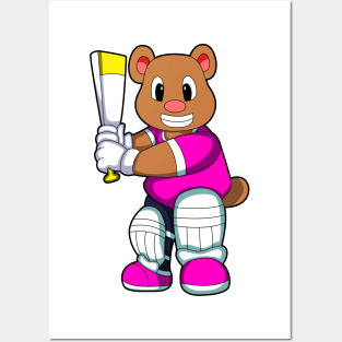 Bear as Batsman with Cricket bat Posters and Art